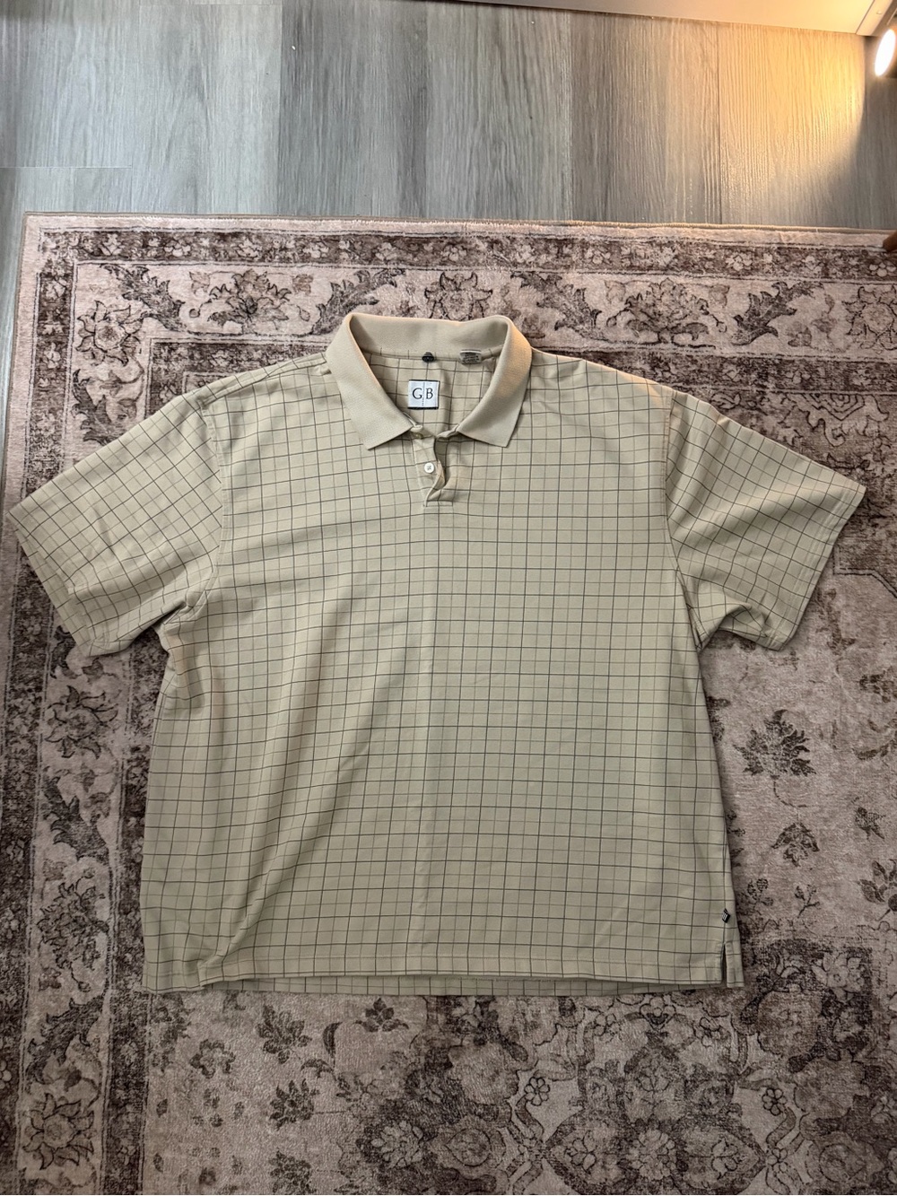 Geoffrey Beene Men's Short Sleeve Polo in Light Olive Plaid